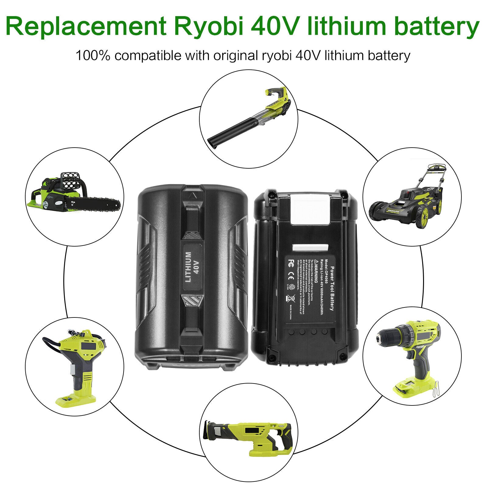40V Battery for Ryobi OP4050 OP40501 OP40601 OP40602 OP40602VNM 40V Battery for Ryobi OP4050 OP40501 OP40601 OP40602 OP40602VNM